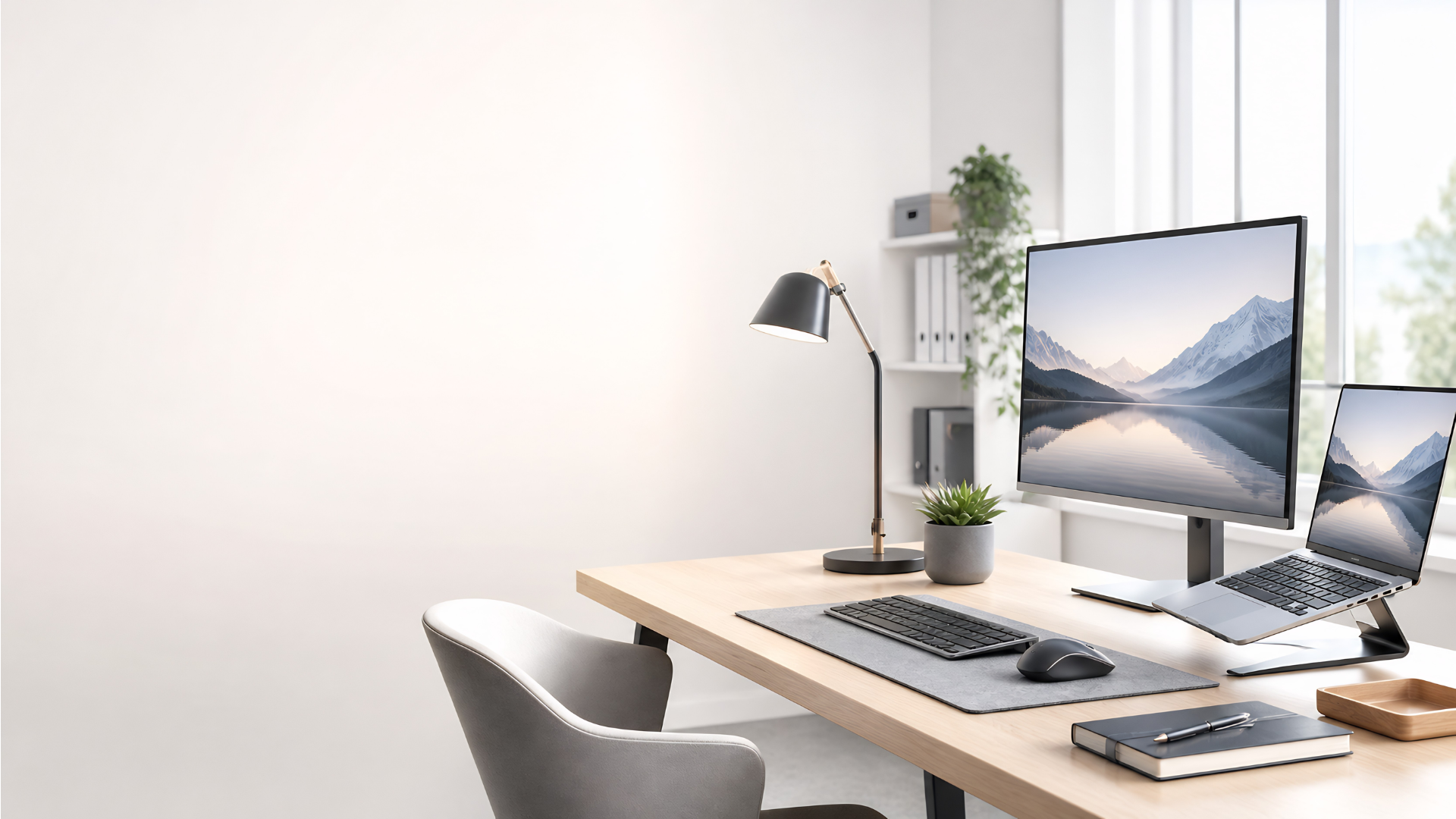 Office technology setup with computers and printers