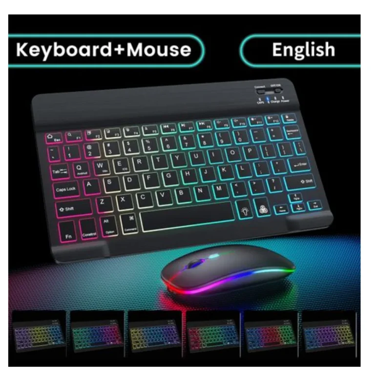 10‑Inch Wireless Bluetooth Keyboard + Mouse – 7 Colors Backlit, Rechargeable – Best Price in Kenya